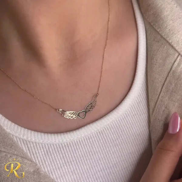 گردنبند طلا زنانه طرح بال فرشته و قلب - گالری روژمان